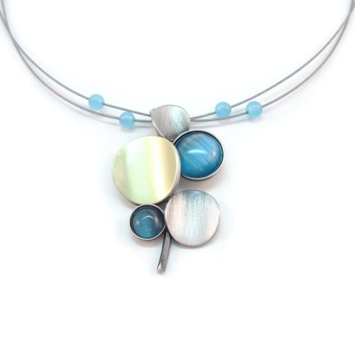 Multi-wire Necklace with Blue Catsite and Stacked Circles
